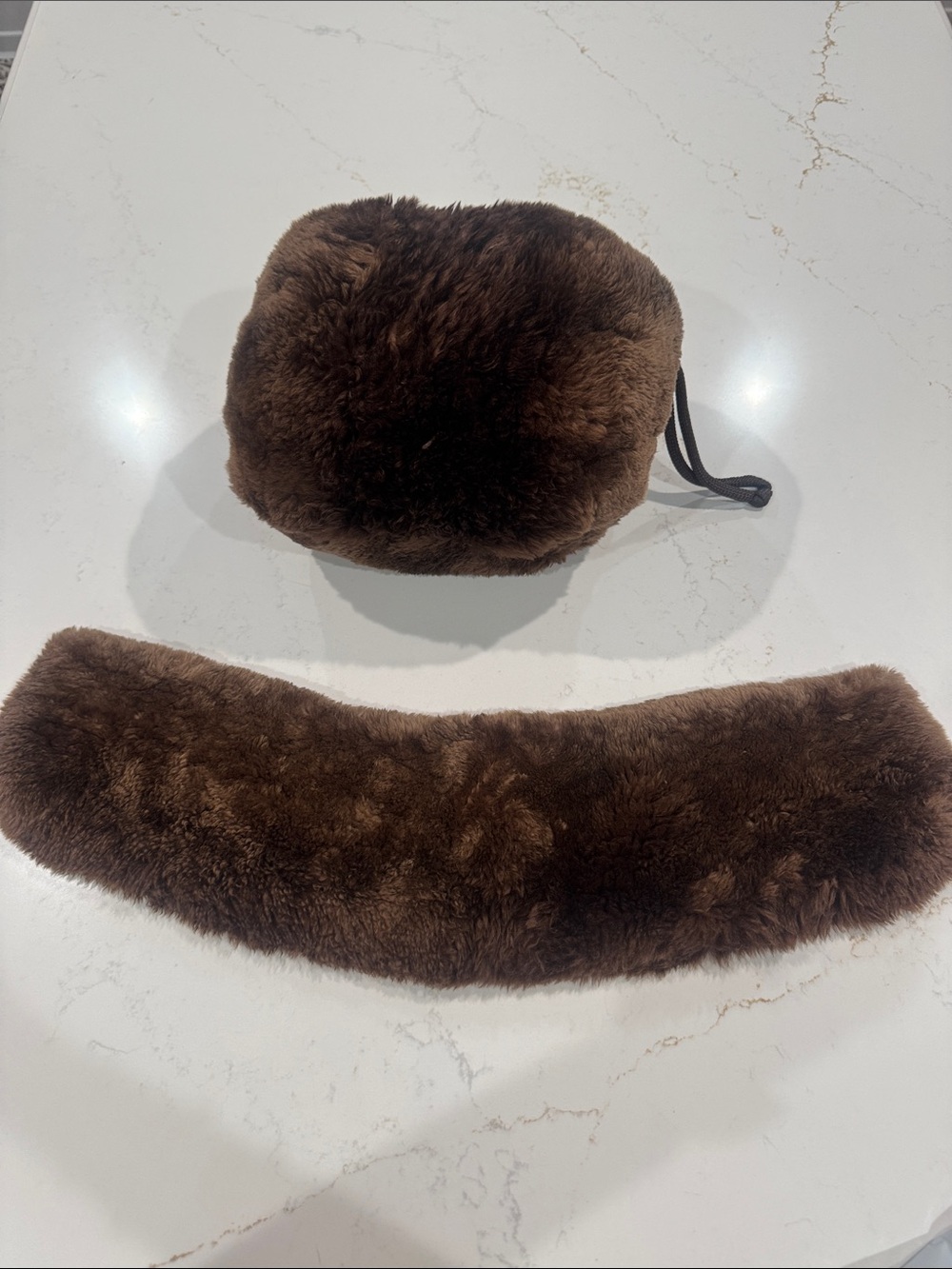 Vintage Faux Fur Brown Ear Muffs and Neck Warmer Set 1950s